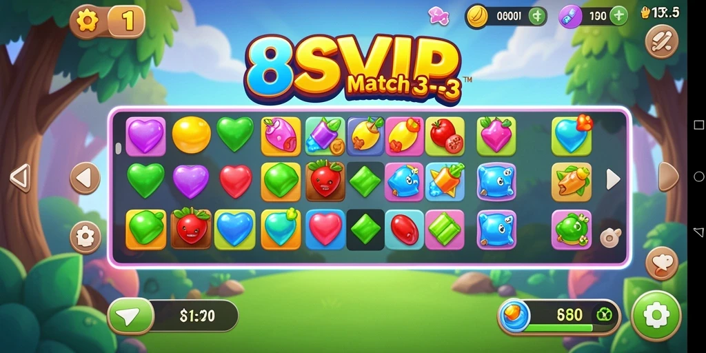 Gameplay Match-3 yang seru dan penuh warna di 8SVIP.