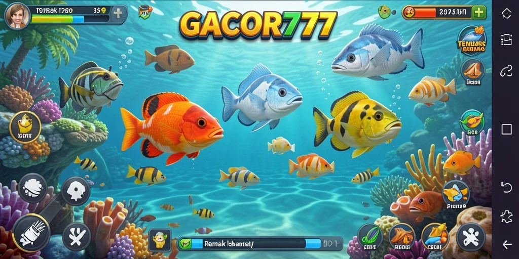 Tangkapan layar utama GACOR777 menampilkan aksi seru dalam berburu ikan.