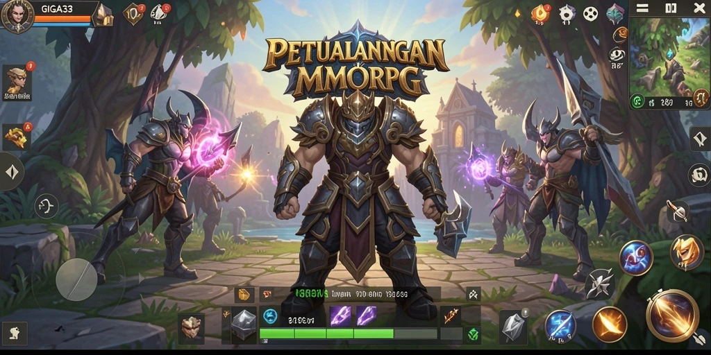 Screenshot gameplay GIGA33 menampilkan aksi seru dalam pertempuran MMORPG.